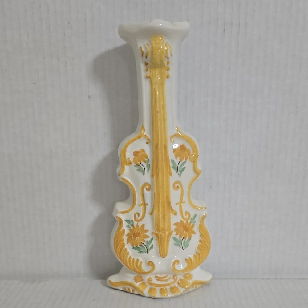 Vintage Hand Painted Cash Family Blue Ridge Pottery Violin Vase / Wall Pocket